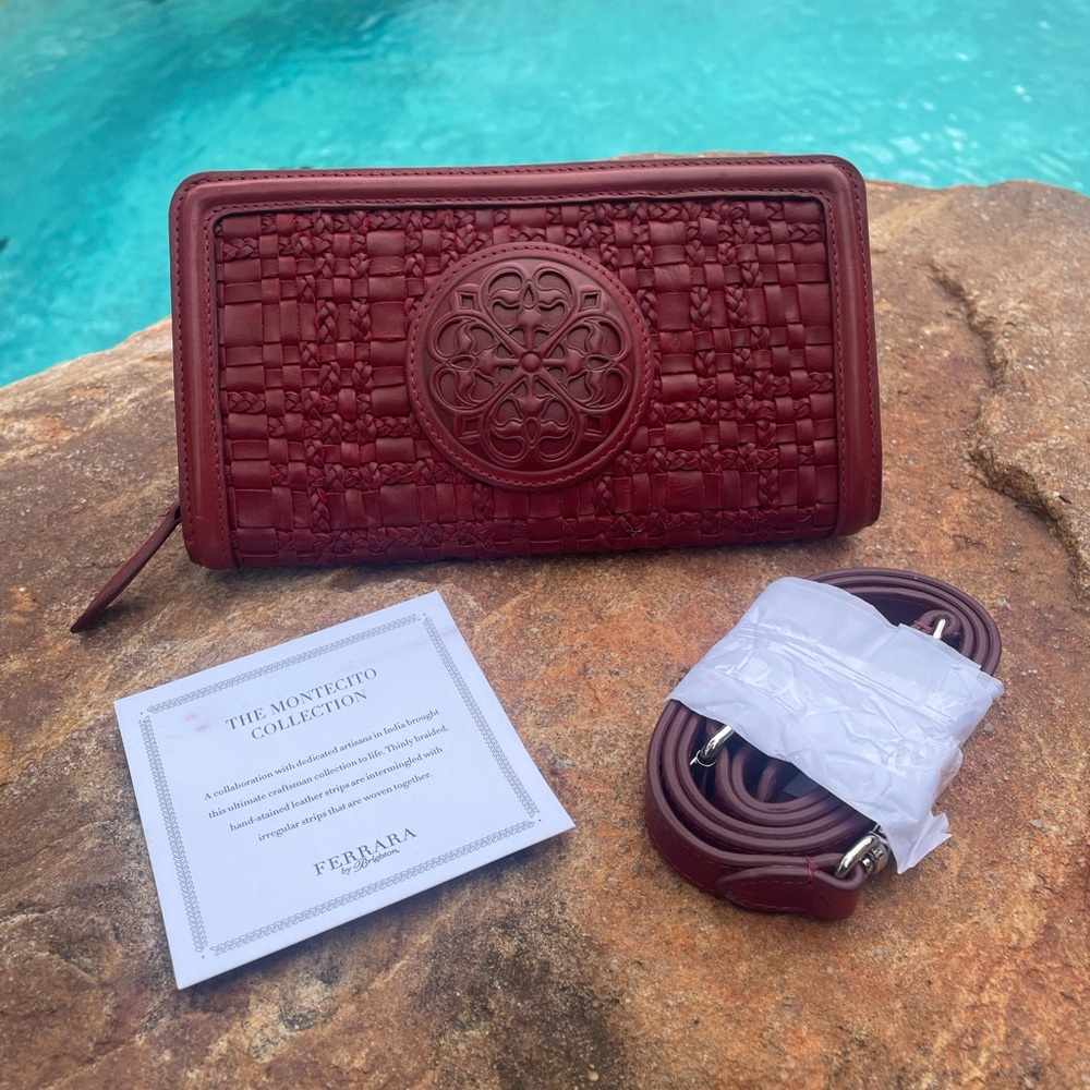 Brighton Ferrara Montecito Large Zip Woven Leather Wallet w/Strap NEW!